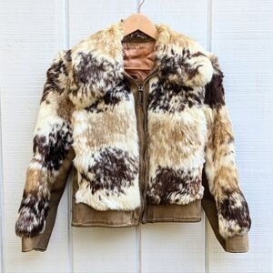 Vintage 60-70s leather jacket with rabbit fur